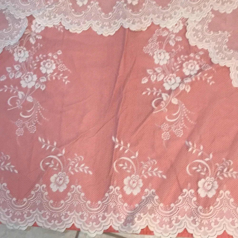 Curtain Sheer Lace Floral Curtain with Attached Valance (1-piece)